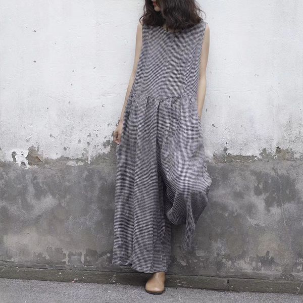 

bodysuit women rompers for women 2019 summer wide leg pants women tank jumpsuit plaid vintage causal pleated female pantalon playsuits, Black;white