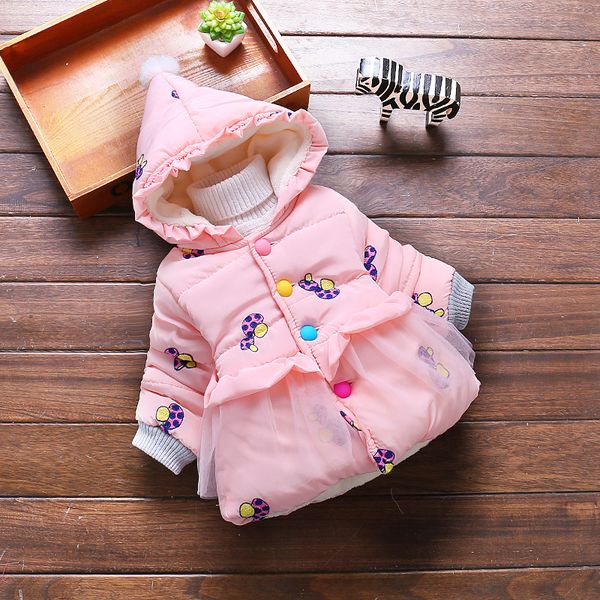

2018 baby girl clothes winter warm coat kids beautiful print thicken hooded jacket 0-3 years children plus velvet wear sale, Blue;gray