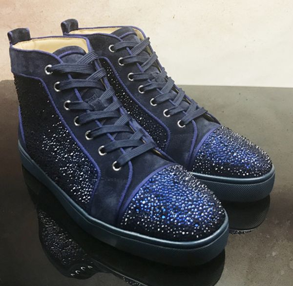 

оригинал box] роскошный дизайнерский бренд мужская обувь с красной подошвой кроссовок партии свадебная обувь, любовь high cut suede rhinest, Black