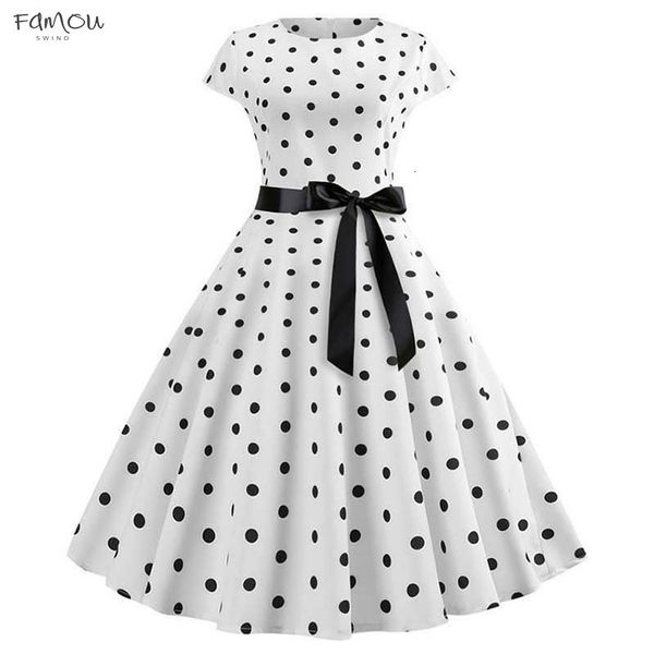 

New Women Vintage Dress White Polka Dot Summer Dresses Plus Size Print Up Pin 50S Rockabilly Party Sundress Vestidos