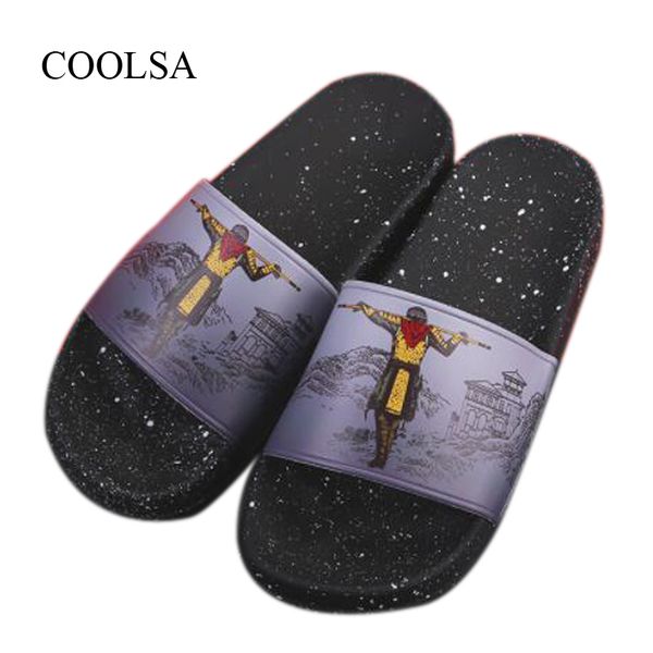 

coolsa men's summer home flat non-slip pvc bathroom slippers beach flip flops outside sports hip hop slippers men slides sandals, Blue;gray