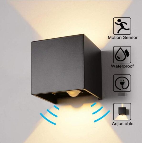 

modern wall lamp outdoor & indoor waterpreet led radar sensor light adjustable angle garden alluminum decoreren 12w arts