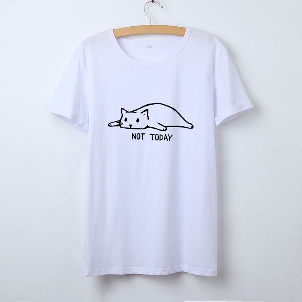 

kawaii cat tshirt women graphic tees women not today funny t shirt women femme cartoon hippie ulzzang camisetas mujer, White