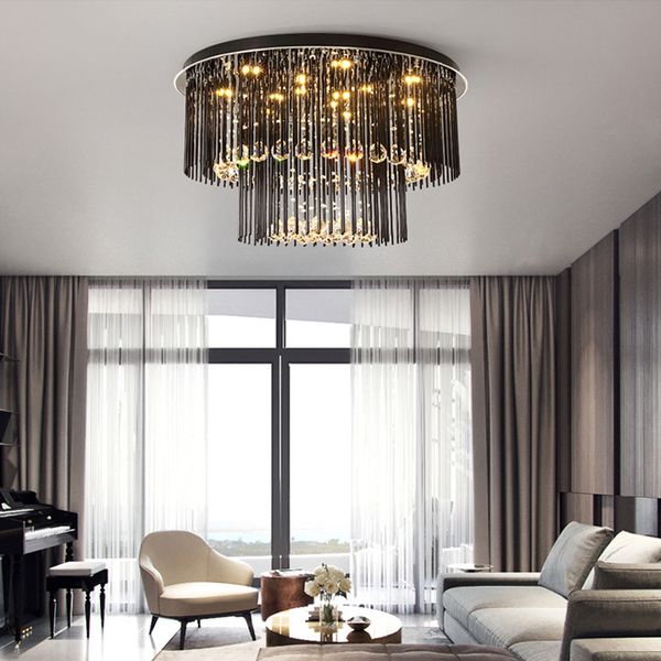 Modern Creative Round Crystal Chandelier Light Ceiling Light Black Square Chandeliers Lighting Led Ceiling Lamp For Living Room Bedroom Outdoor