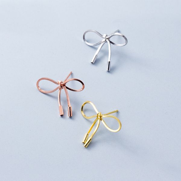 

mloveacc new design real 925 sterling silver box chain bow knot shape earrings for women pretty sterling silver party jewelry, Golden