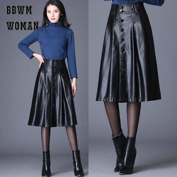 

female leather plus size skirt autumn and winter new korean pleated high waist black women skirts zo1748, Black;gray