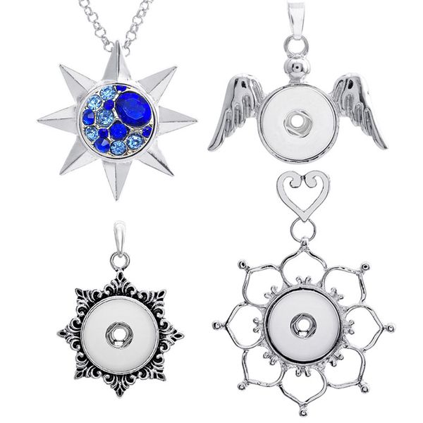 

fashion interchangeable metal flower heart ginger crystal necklace 241 fit 18mm snap button pendant necklace charm jewelry for women gift, Silver