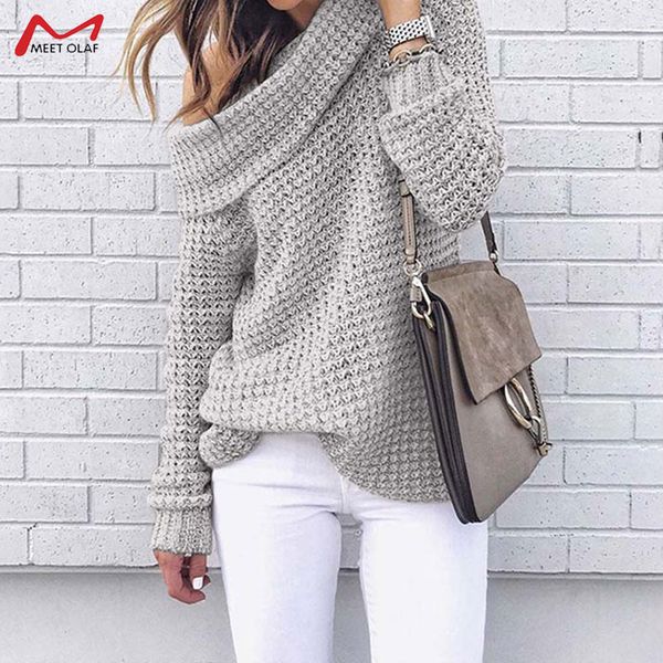 

autumn off shoulder sweater women pullover sweater warm winter knitted ladies long sleeve female loose ca3264, White;black