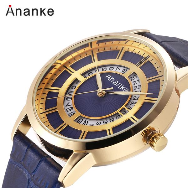 

ananke men's fashion business watch casual waterproof watch # new classic hollow fashion men #c calendar, Slivery;brown