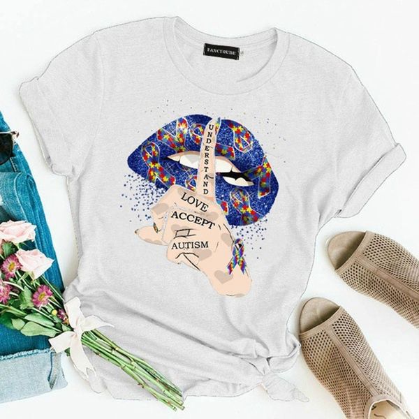 

аутизм осведомленность ленты губы понимание любовь accept аутизм футболку, White