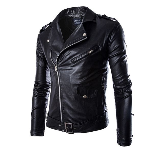 

monerffi autumn men fashion motorcycle leather jacket slim fit coats male casaco masculino casual oblique zipper black jacket, Black;brown