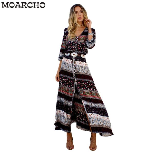 

party dresses moarcho women beach boho maxi dress 2021 summer brand v-neck print vintage long feminine casual, White;black