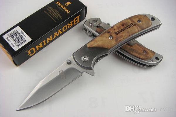 

DHL Shipping Small Brow ning 338 folding knife 440C Satin Blade Wood Handle Outdoor camping hiking survival Rescus knife EDC pocket knives