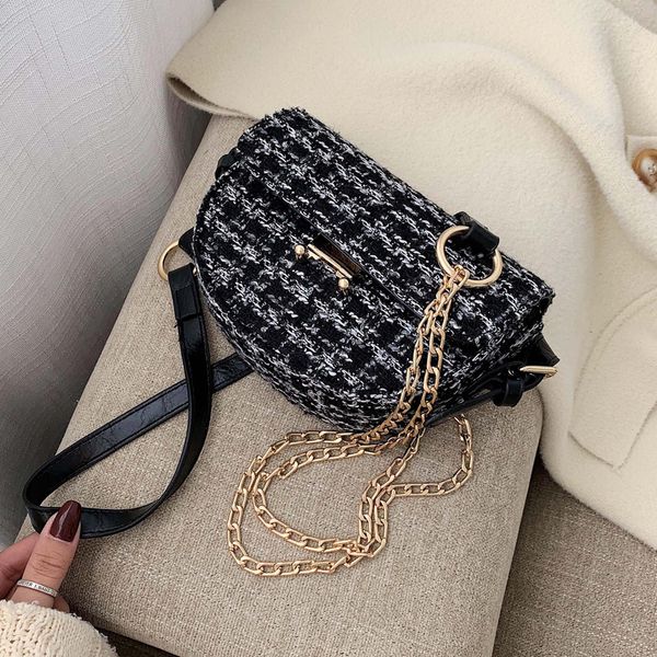 

mini contrast color saddle bag 2019 winter new wool women's designer handbag lock chain shoulder messenger bag