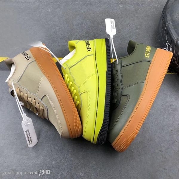 

2019 forced 1 low gore-tex khaki men running shoes 1s team gold dynamic yellow black sneakers size 40-45