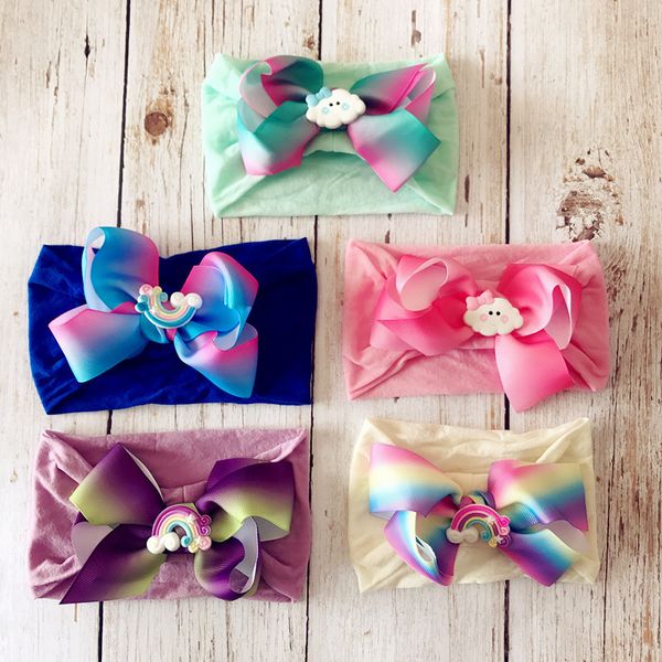 

infant baby rainbow cloud headbands kids soft nylon elastic hairband boutique headwear holiday gift for baby hair accessories, Slivery;white