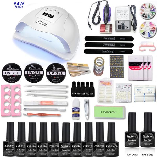 

nail art kits set 36w uv led dryer with 20000rpm electric drill machine 10pcs gel polish kit soak off manicure tools
