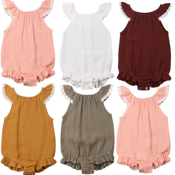 

cute infant baby girls ruffle cotton romper kid jumpsuit clothes outfit baby clothing, Blue