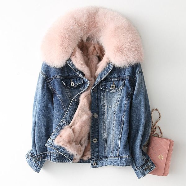 

parka real fur coat winter jacket women real fur denim jackets parka women korean warm parkas plus size kqn68654 y1933, Black