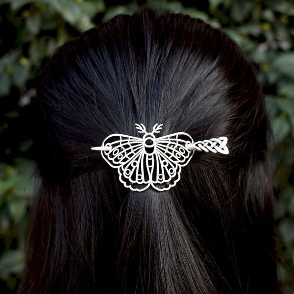 

1pcs wicca gothic hollow out moth skull hair pin butterfly jewelry wedding party christmas gift, Golden;silver