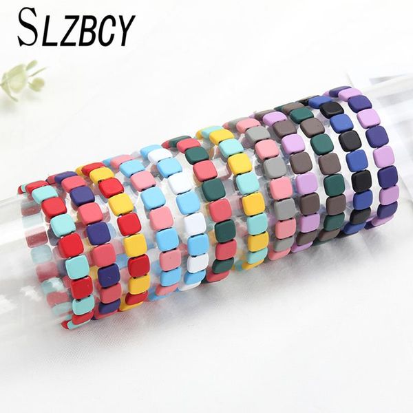 

12pcs/lot fashion square bead elastic bracelets bangles gift for women girls colorful alloy spray paint bracelet charm jewelry, Golden;silver