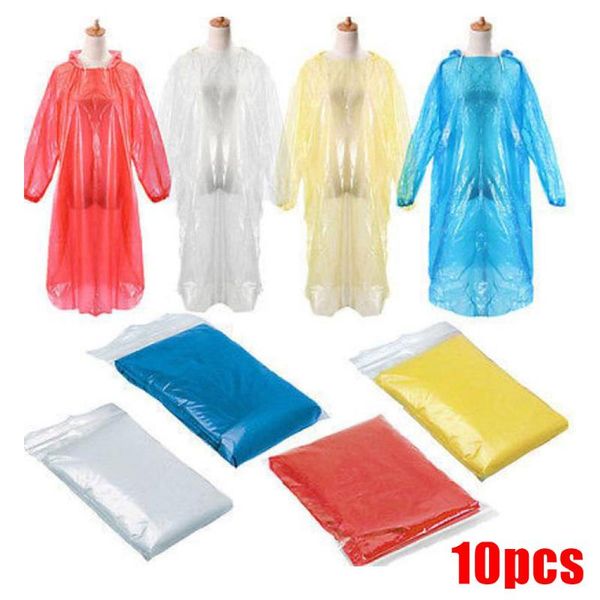 

10pc disposable raincoat emergency waterproof hood poncho travel camping fishing must rain coat clear rainwear suit, Camo;black