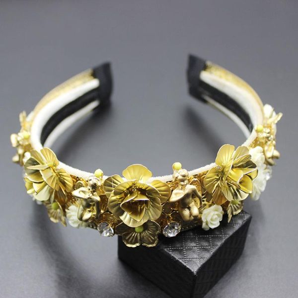 

2019 fashion new baroque catwalk court hair hoop gold gorgeous gems hair hoop fashion wild dance headband 304, Golden;white