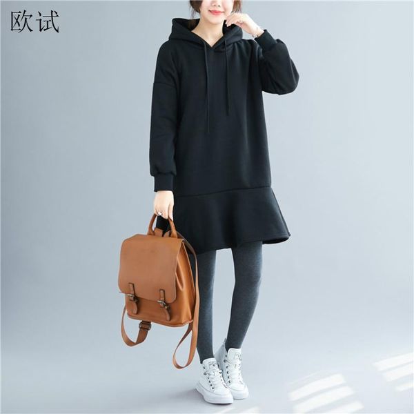 

plus size long sleeve black trumpet autumn winter hoodie dress korean style women hoody ladies aesthetic hoodies 2019 fashion