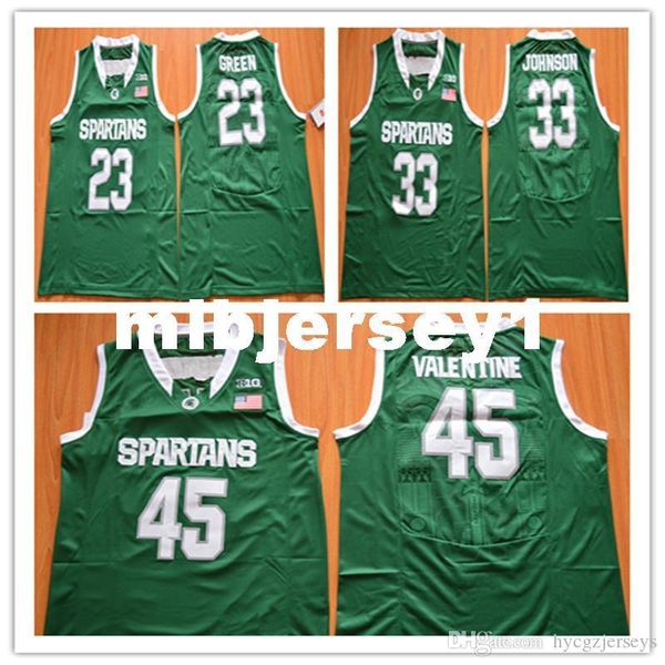 

2016 new michigan state spartans #33 johnson jersey #23 dg 45 denzel valentine green college basketball jersey ncaa college, Black;blue