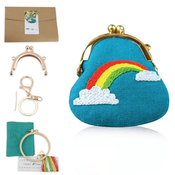 

haofa embroidery purse making kits mysterious childhood stitch needlework sewing stitching quilting handmade mini bag, Black