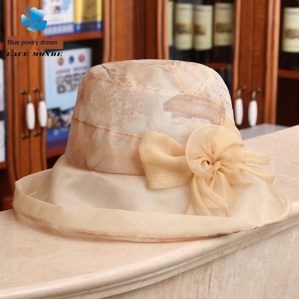 

elegant women's light luxury all-match breathable mulberry sun hat beach silk and silk holiday sun hat, Blue;gray