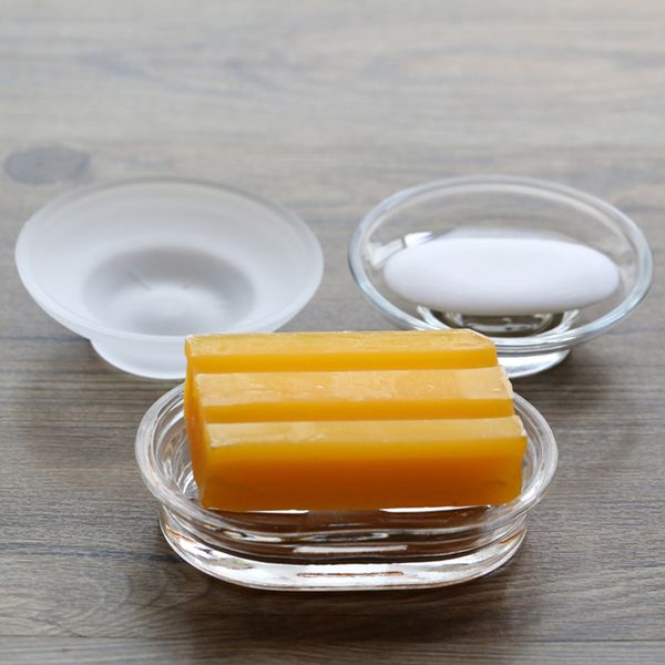 

wholesale soap dish round glass storage box clear holder accessories for shower bathroom l f3106