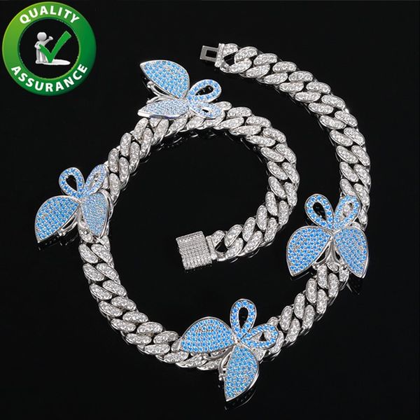 

hip hop mens jewelry luxury designer butterfly necklace iced out cuban link chains bling diamond rapper charm fashion women men accessories, Silver