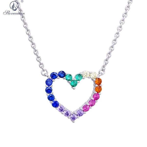 

slovecabin 2020 new 925 sterling silver rainbow colorful heart cz zircon pendant necklace women party necklace jewelry