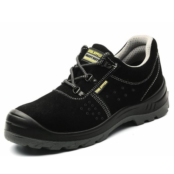 

plus size mens leisure breathable steel toe cap working safety shoes outdoors genuine leather tooling shoe worker security boots, Black