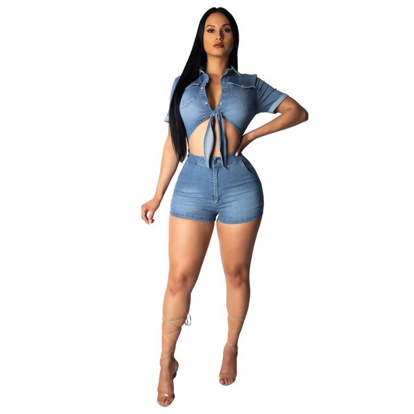 

women summer denim short jumpsuit bodycon short sleeve tie up cut out fashion party wear jean playsuit casual rompers, Black;white