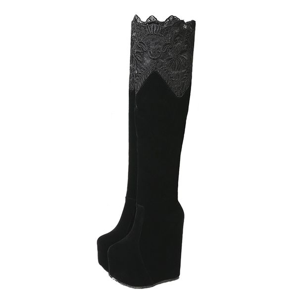 

preto branco women knee high boots increased wedge high boots women's over knee 17cm super heel zyw-999-31, Black