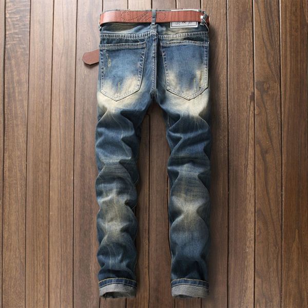 

italian style brand new fashion mens big hole ripped long trousers slim fit casual straight jeans denim pant, Blue