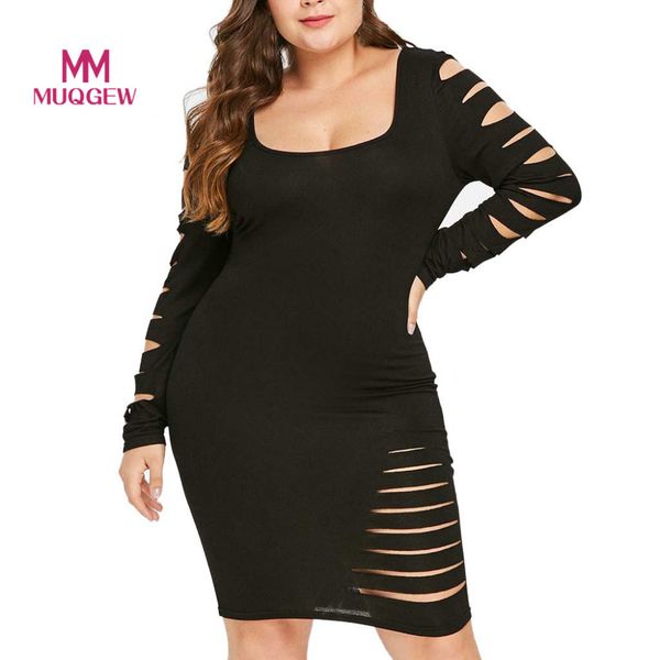 

Plus Size MUQGEW Women's Dress Slim Fit Bodycon Dress Long Sleeve Elegant Hole Ladder Cut Out Sleeve Ripped Dress Vestidos