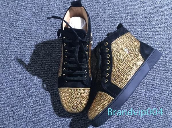 

2019 new fashion designer with luxurious louisflats red bottom sneaker shoes fashion men's casual spikes flats outdoor trainer,perfect, Black