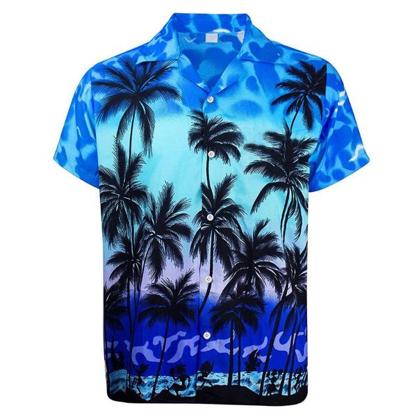 

mens beach hawaiian shirt lapel button down coconut tree beach print camisa casual shirts male vacation buttons camisa masculina, White;black