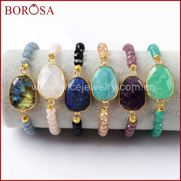 

borosa 1piece fashion gold color labradorite white quartz lapis lazuli crystal faceted bracelet 6mm glass crystal beads g1406, Black