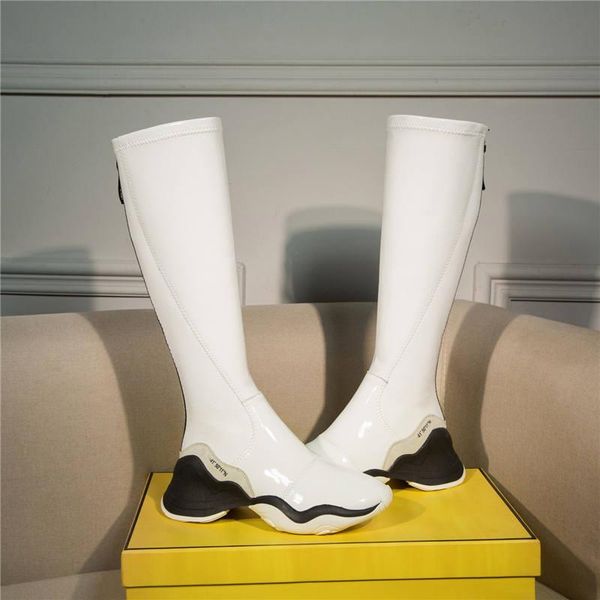 

2019fendi over the knee boots leather zucca pattern rain long boots shoes in white with original box, Blue;gray