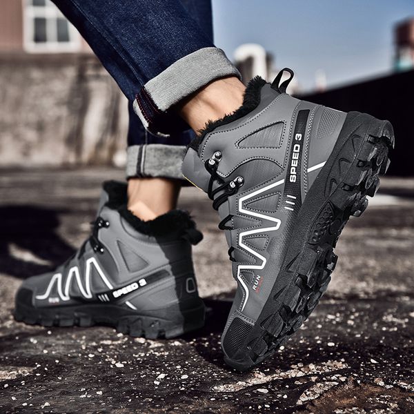 

new men boots winter shoes fashion plus velvet snow boots rubber wear soles safety sports shoes fashion breathable casual, Black