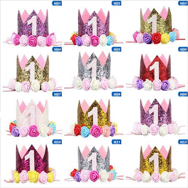 

baby girl first birthday party hat with hairband princess queen crown lace hair band elastic head wear hat gifts for kids