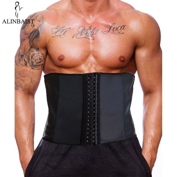 

male slim belt 9 steel boned latex waist trainer corsets men compression waist cincher body shaper wrap slimming shapewear women, Black;white