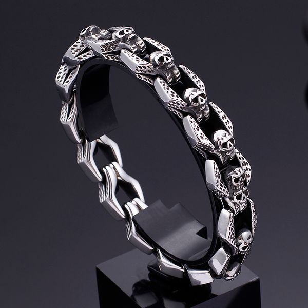 

fongten skull charm bracelet blacken metal stainless steel wrist band gothic bracelets men jewelry friends gift, Black