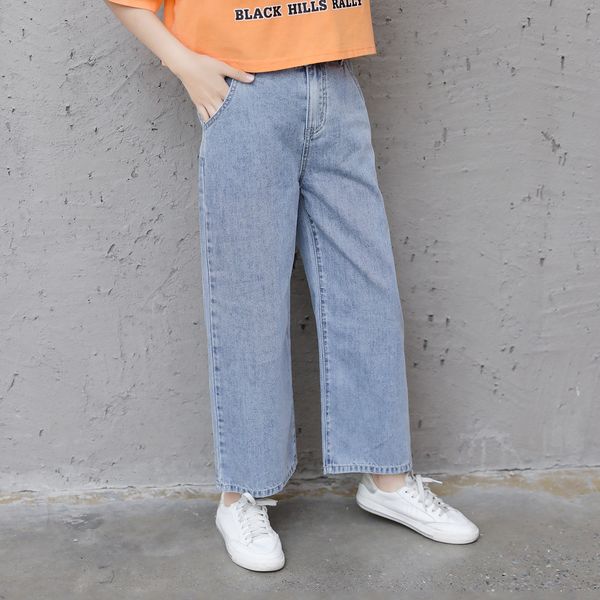 

2020 girl and jeans mop jeans loose drape mop pants solid color denim straight leg pants, Blue