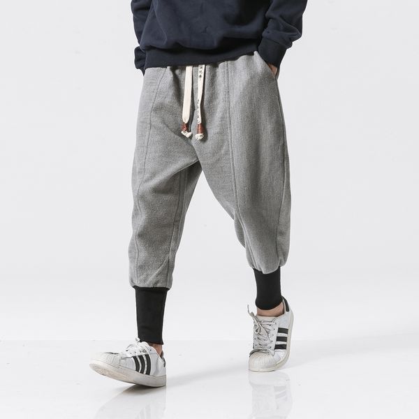 

fashion brand designer winter pants mens harajuku ankle banded joggers pants male streetwear thick chinese style sweatpants ing, Black