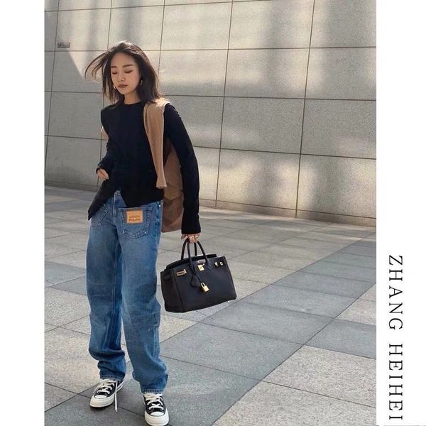 

sun11 wind restoring ancient ways the design feels straight jeans female 2020 spring new relaxed wide-legged pants, Blue